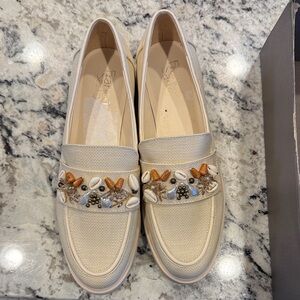 Franco Sarto Embellished Cream Women’s Slip-On Loafers NEW 9.5
